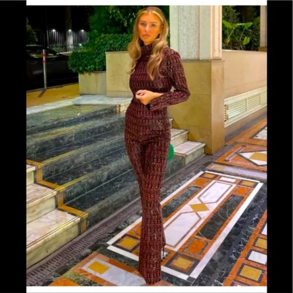 ZARA SEQUIN TOP & PANT SET - Size XS & S . Color - Red, Orange, Brown - Picture 3 of 16